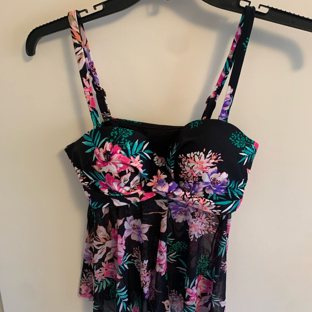 Floral Black and Pink Strappy Top